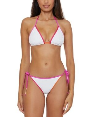 Trina Turk Maori Bikini Swimsuit White Ribbed String Tie NWT Size 6
